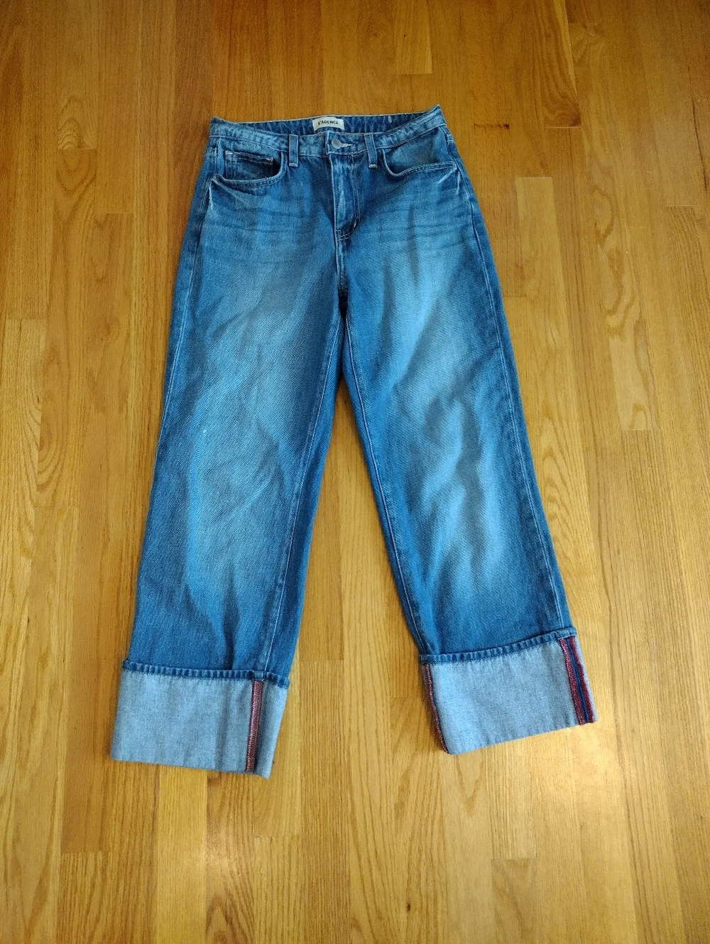 L’AGENCE Wide Leg Jeans Leighton Cropped Cuffed Stovepipe Size 25 NWOT Boho - Picture 2 of 13